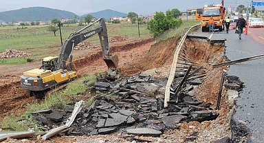 Çöken karayolunda çalışma başlatıldı