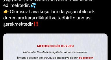 Sakarya Valiliği'nden sağanak yağış uyarısı