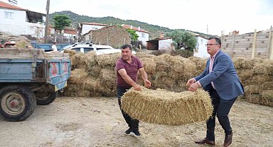 Alaşehir Belediyesi kırsal mahallerde saman dağıttı