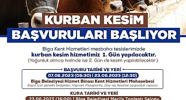 Biga'da kurban kesim başvuruları 7 Haziran'da başlıyor