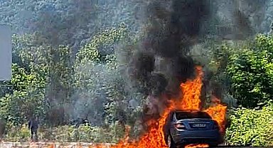 Gurbetçinin kullandığı araç alev alev yandı