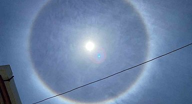 Hisarcık'ta güneşin etrafını saran gökkuşağı ilgiyle izlendi