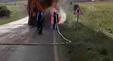 İş makinesi alev alev yandı