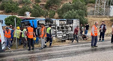 İşçileri taşıyan servis devrildi: 8 yaralı