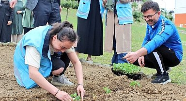 Öğrenciler sebze fidanı dikti
