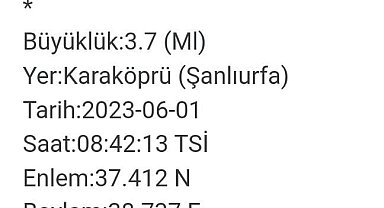 Şanlıurfa'da 3.7 büyüklüğünde deprem