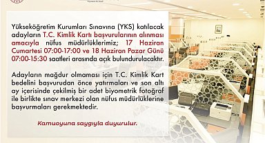 Uşak Nüfus Müdürlüğü YKS adayları için açık olacak
