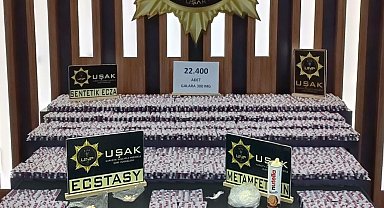 Uşak'ta 22 bin sentetik hap ve 249 gram metamfetamin ele geçirildi