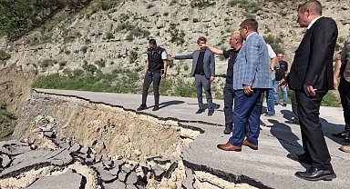 Vali, kapanan yolda incelemelerde bulundu