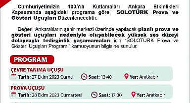 Ankara Valiliğinden SOLOTÜRK uçuşlarıyla ilgili vatandaşlar gürültü uyarısı