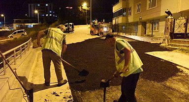 Asfaltlama çalışması gece de sürdürülüyor