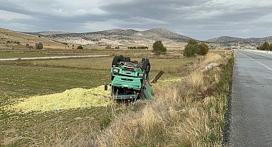 Devrilen kamyondaki 13 ton mısır silajı ziyan oldu