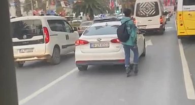 Fatih'te patenli gencin tehlikeli yolculuğu kamerada