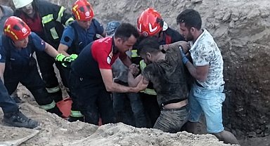 Göçük altında kalan işçi kurtarılarak hastaneye kaldırıldı