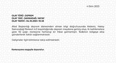 Hatay'da 4 büyüklüğündeki depremde olumsuzluk yaşanmadığı açıklandı
