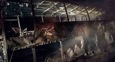 İşçi otobüsü alev alev yandı