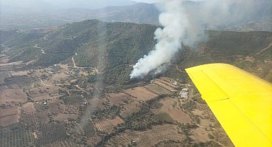İzmir'de ormanlık alandaki yangına havadan ve karadan müdahale