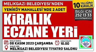 Melikgazi'den 2 adet kiralık eczane yeri ihalesi