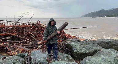 Sel sularının denize getirdiği odunlar kışlık yakacakları oldu