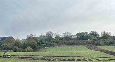 Sinoplu çiftçi tarlasına traktörüyle "Cumhuriyet" yazdı