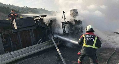 Uşak'ta yanan tırın sürücüsü viyadükten düşerek hayatını kaybetti
