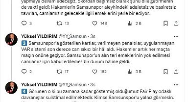 Y. Samsunspor'dan sert açıklama: "Hakem hatalarının devam etmesi durumunda, emeklerimizin gölgede bırakılmasına göz yummayacağız"