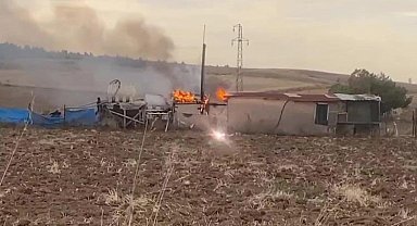 Yangın çıkan bağ evinde elektrik kablosu böyle patladı