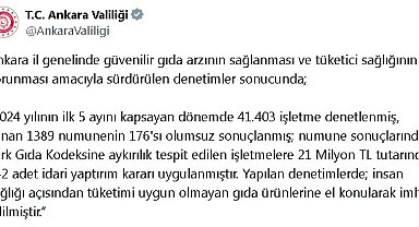 Ankara Valiliği: Gıda Kodeksi'ne aykırı işletmelere 21 milyon lira ceza kesildi