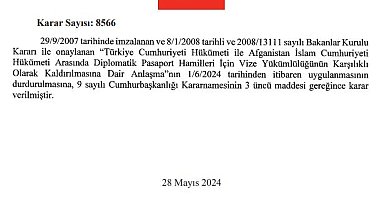 Türkiye ve Afganistan arasındaki diplomatik pasaport hamileri için vize anlaşması durduruldu