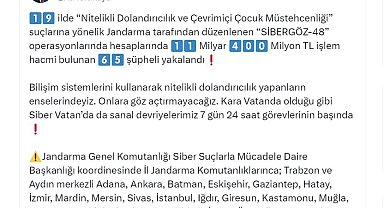 19 ilde 'Sibergöz-48' operasyonu: 65 gözaltı