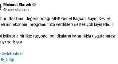 Bakan Şimşek: Bahçeli'nin ekonomi programımıza desteği kıymetlidir