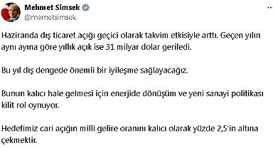 Bakan Şimşek: Bu yıl dış dengede önemli bir iyileşme sağlayacağız