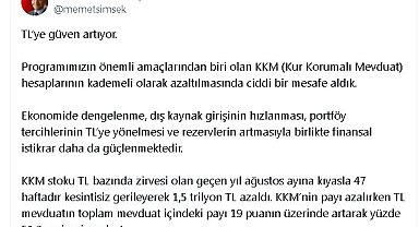 Bakan Şimşek: KKM stoku, 47 haftada 1,5 trilyon TL azaldı