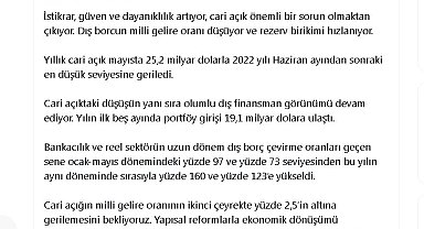 Bakan Şimşek: Yıllık cari açık Haziran 2022'den sonraki en düşük seviyesine geriledi