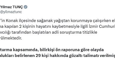 Bakan Tunç: İzmir'de 2 kişinin ölümüne ilişkin 29 gözaltı talimatı verilmiştir