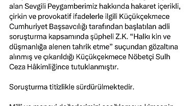 Bakan Tunç: Peygamberimiz hakkında hakaret içerikli paylaşım yapan şüpheli tutuklandı