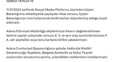 Bakan Yerlikaya: Bakanlık adı ile sahte kimlik kartı düzenleyen 2 şüpheli tutuklandı