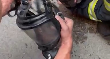 Fabrika yangınında dumandan etkilenen köpeği itfaiye ekibi hayata döndürdü