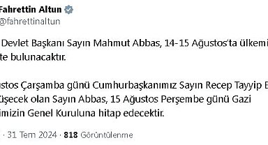 Filistin Devlet Başkanı Abbas, Türkiye'ye geliyor