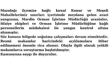 Mardin'de orman yangını, kontrol altına alındı