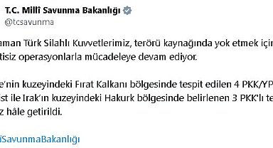 MSB: Suriye ve Irak'ın kuzeyinde 7 terörist etkisiz hale getirildi