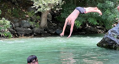 Sıcaktan bunalanlar, Dağlıca'daki Avaşin Deresi'nde yüzdü