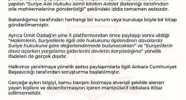 Adalet Bakanlığı'ndan 'Suriye Aile Hukuku' isimli kitapla ilgili iddialara ilişkin açıklama