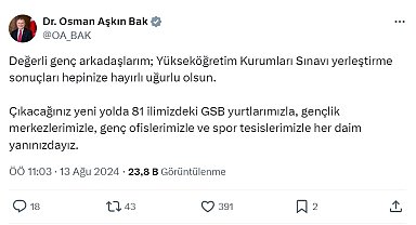 Bakan Bak'tan gençlere destek mesajı
