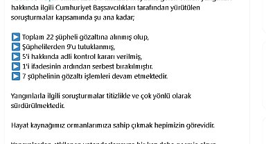 Bakan Tunç: Orman yangınları hakkında 22 şüpheli gözaltına alındı