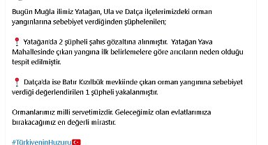 Bakan Yerlikaya: Muğla'da yangınlara sebebiyet verdiğinden şüphelenilen 3 kişi yakalandı