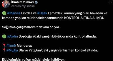 Bakan Yumaklı: Manisa ve Uşak'taki yangınlar kontrol altında