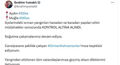 Bakan Yumaklı: Söke ve Milas'taki yangınlar kontrol altında