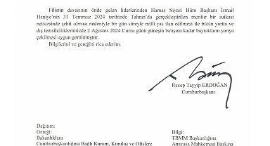 Cumhurbaşkanı Erdoğan açıkladı; 1 günlük milli yas ilan edildi