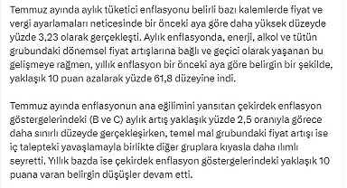 Cumhurbaşkanı Yardımcısı Yılmaz: Enflasyonun eylülde yüzde 50'nin altına gerileyeceğini tahmin ediyoruz